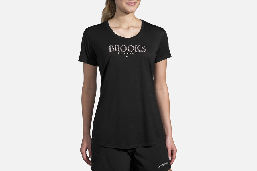 Brooks Women's Distance Graphic Tee Tops Black/Bejeweled ( YCHKF6103 )